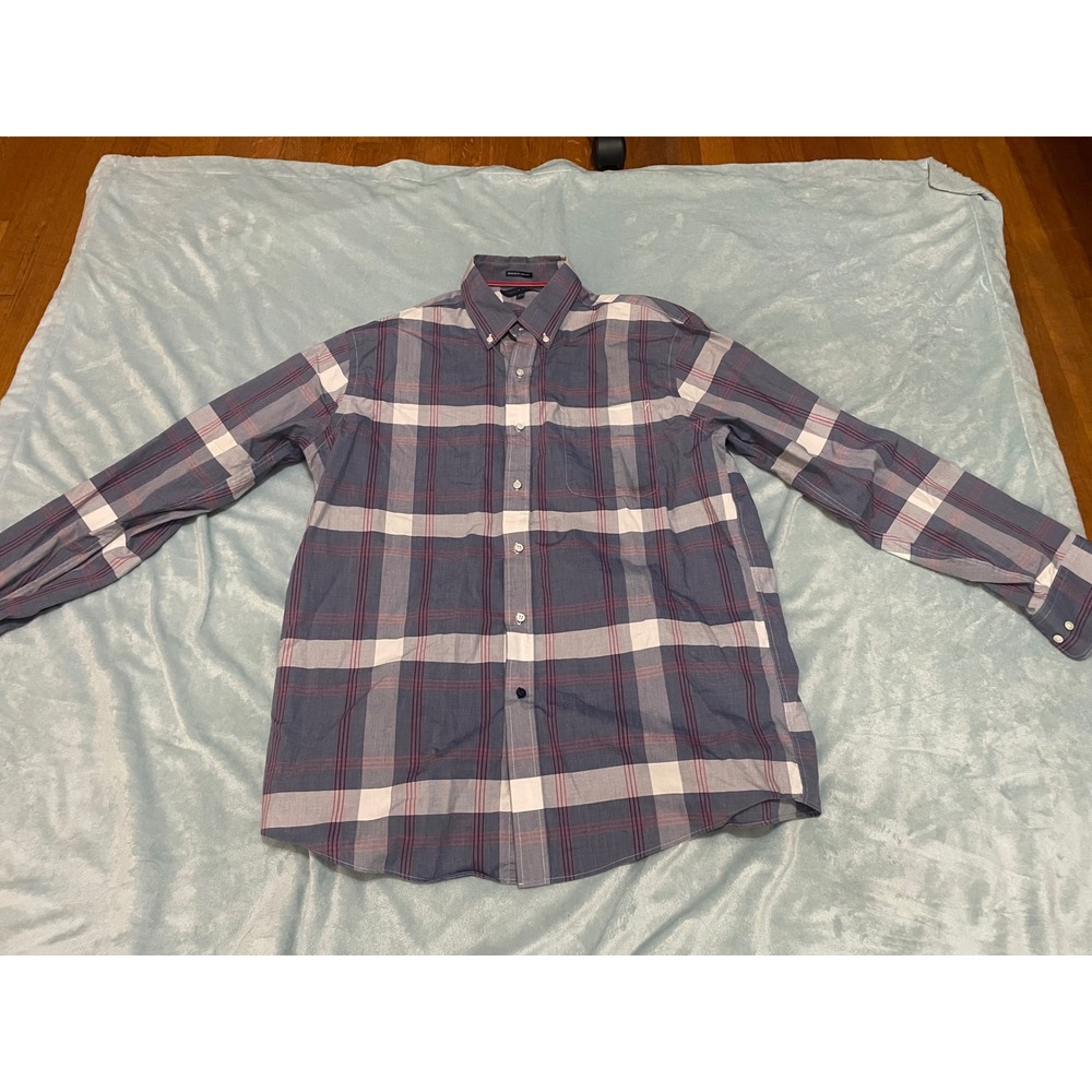 Tommy Hilfiger Mens Plaid Button Down Shirt Blue Red White Long Sleeve Large